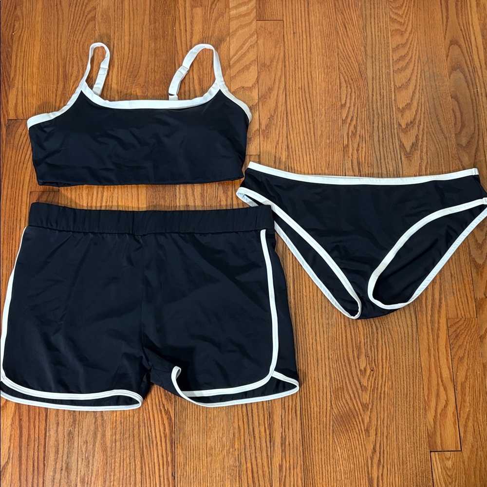 Andie Bikini Set Dolphin top Dolphin shorts Bells Bottoms Black‎ XXL NWOT
